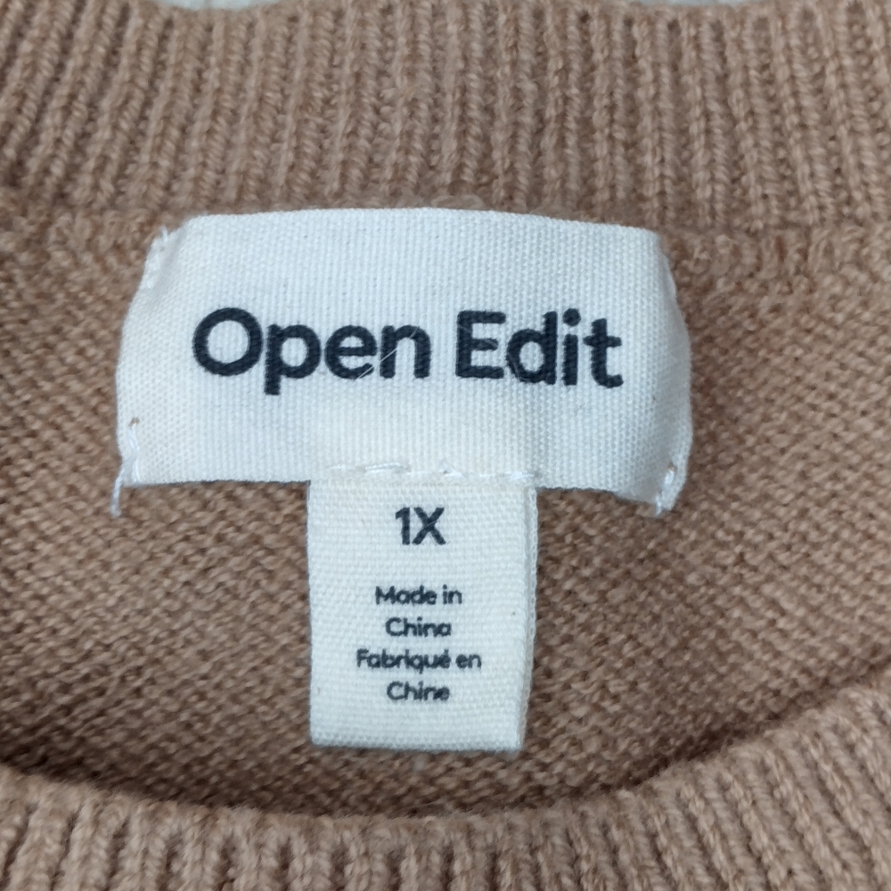 Open Edit Stitch Sleeve Cotton Blend Sweater in Natural Size 1X - Picture 14 of 15